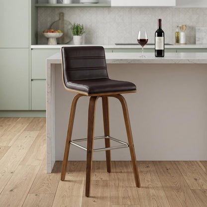 26" Brown Fabric And Solid Wood Low Back Counter Height Swivel Bar Chair HomeRoots
