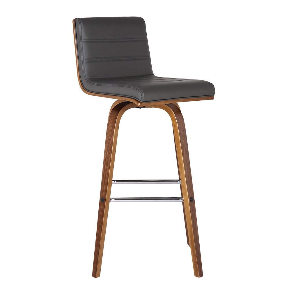 26" Gray And Brown Fabric And Solid Wood Low Back Counter Height Swivel Bar Chair HomeRoots