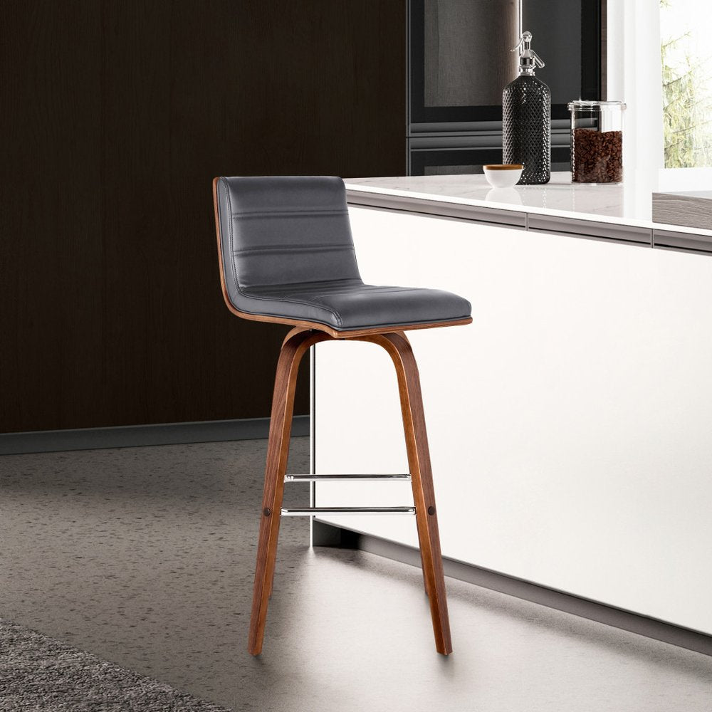 26" Gray And Brown Fabric And Solid Wood Low Back Counter Height Swivel Bar Chair HomeRoots
