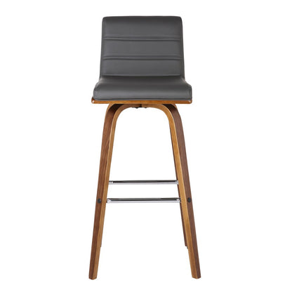 26" Gray And Brown Fabric And Solid Wood Low Back Counter Height Swivel Bar Chair HomeRoots