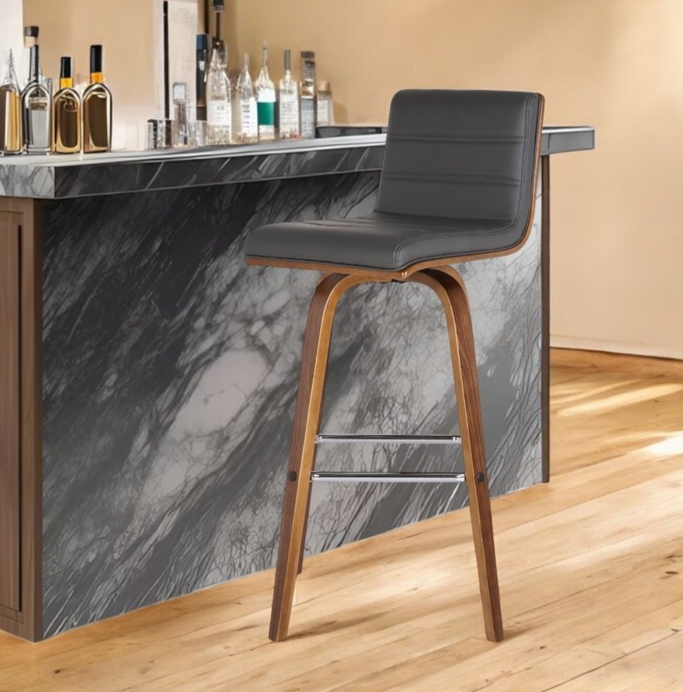 26" Gray and Brown Fabric and Solid Wood Low Back Counter Height Swivel Bar Chair HomeRoots