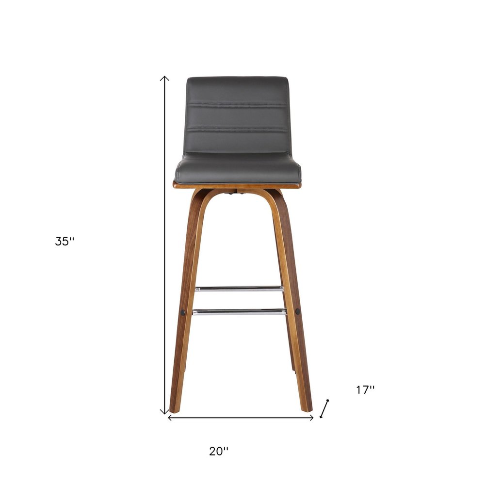 26" Gray And Brown Fabric And Solid Wood Low Back Counter Height Swivel Bar Chair HomeRoots