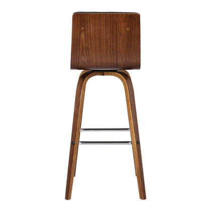 30" Gray And Brown Faux Leather And Solid Wood Low Back Bar Height Swivel Bar Chair HomeRoots