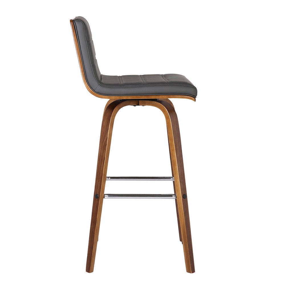 30" Gray And Brown Faux Leather And Solid Wood Low Back Bar Height Swivel Bar Chair HomeRoots