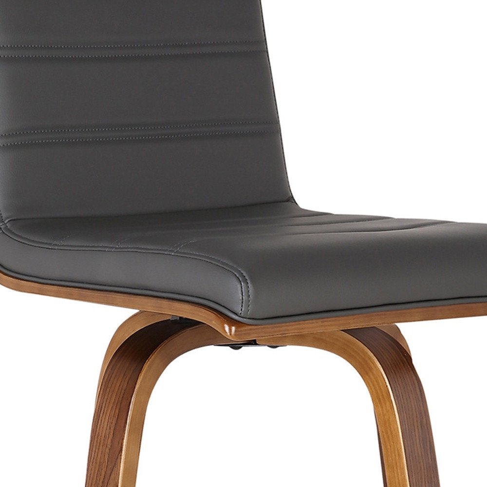 30" Gray And Brown Faux Leather And Solid Wood Low Back Bar Height Swivel Bar Chair HomeRoots