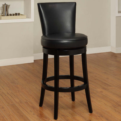 30" Black Solid Wood Swivel Bar Height Bar Chair