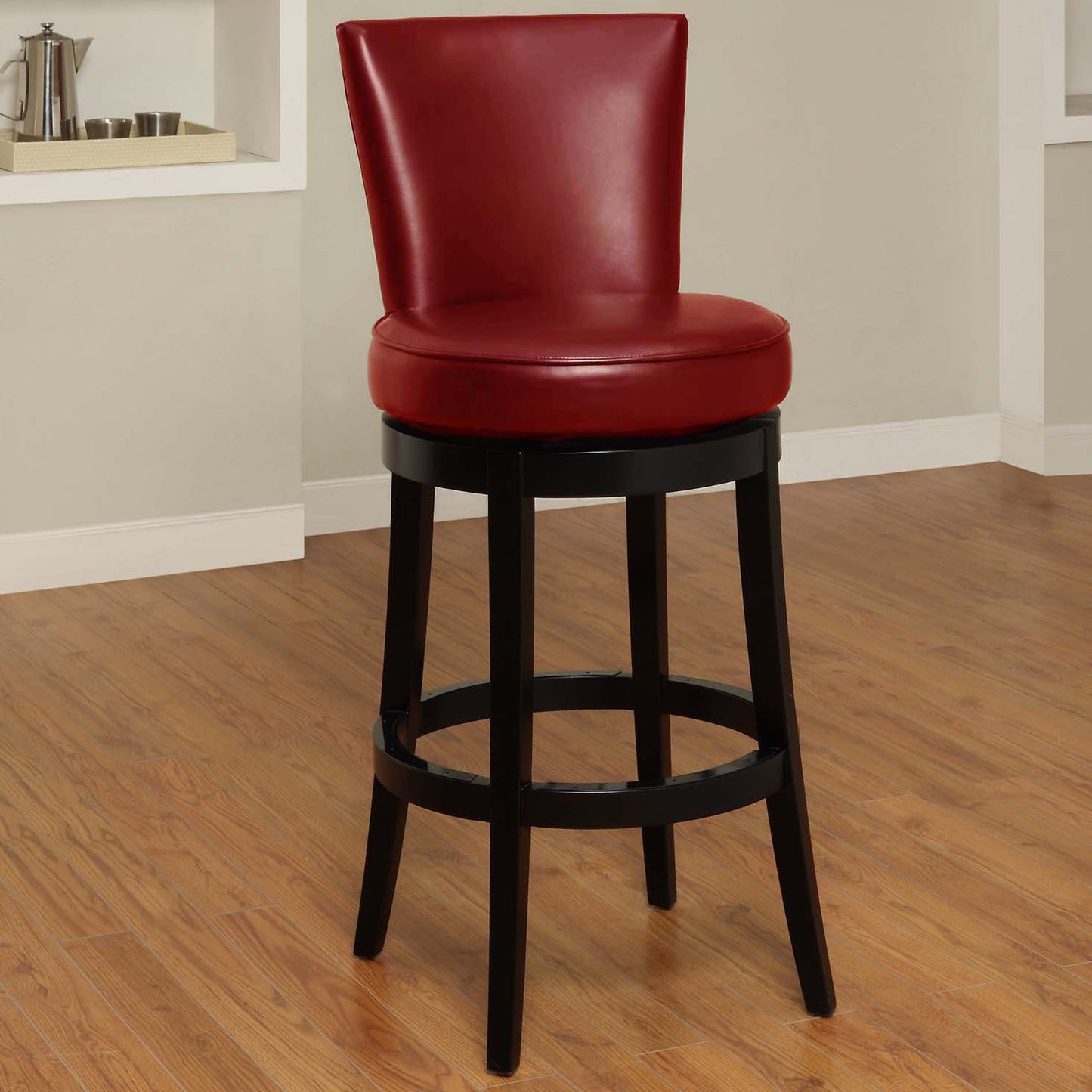 30" Red And Black Solid Wood Swivel Bar Height Bar Chair