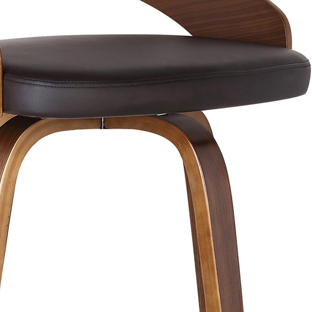26" Brown Faux Leather And Fabric And Solid Wood Low Back Counter Height Swivel Bar Chair HomeRoots
