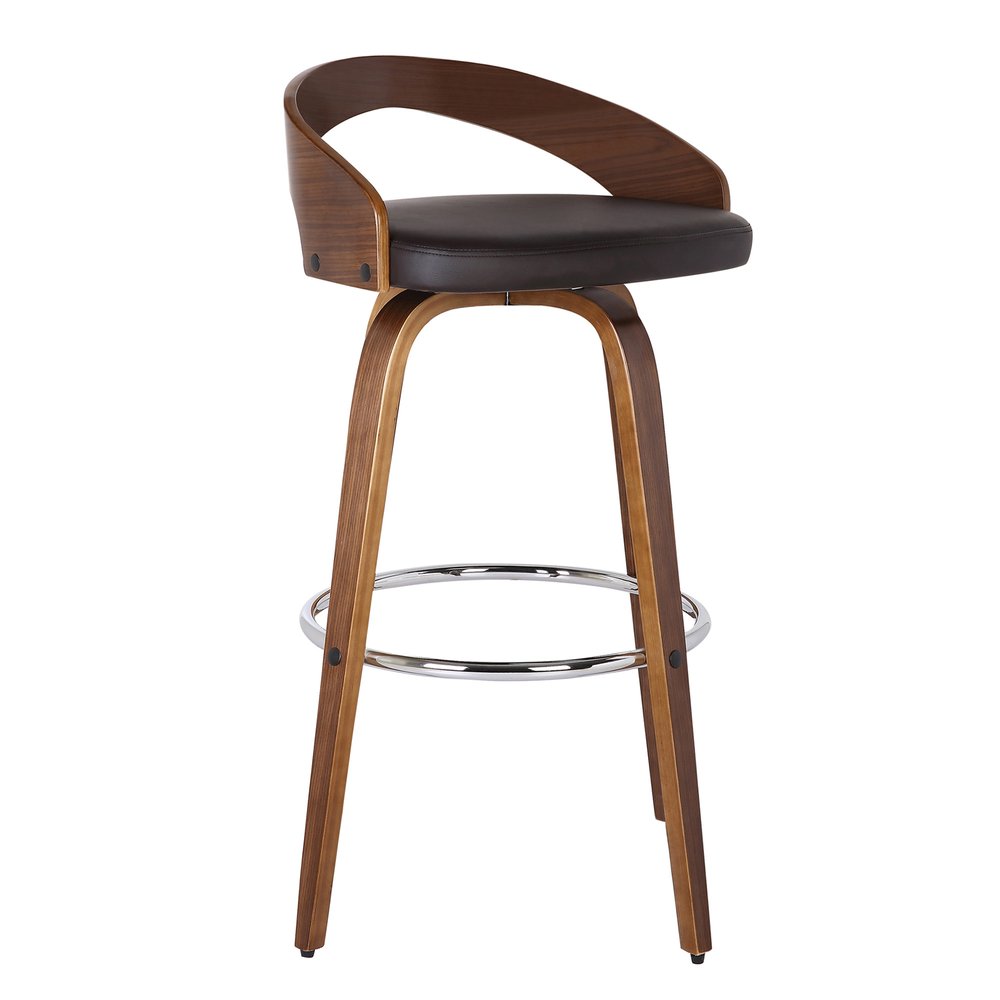 26" Brown Faux Leather And Fabric And Solid Wood Low Back Counter Height Swivel Bar Chair HomeRoots