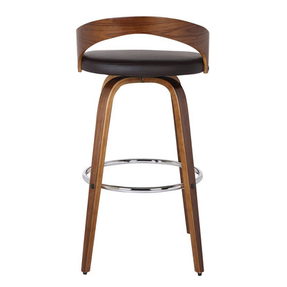 26" Brown Faux Leather And Fabric And Solid Wood Low Back Counter Height Swivel Bar Chair HomeRoots