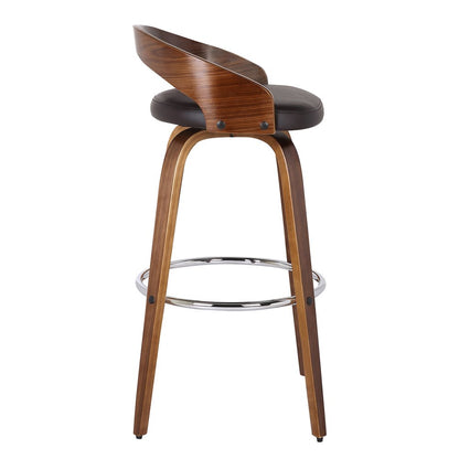 26" Brown Faux Leather And Fabric And Solid Wood Low Back Counter Height Swivel Bar Chair HomeRoots