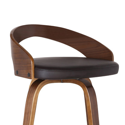 26" Brown Faux Leather And Fabric And Solid Wood Low Back Counter Height Swivel Bar Chair HomeRoots