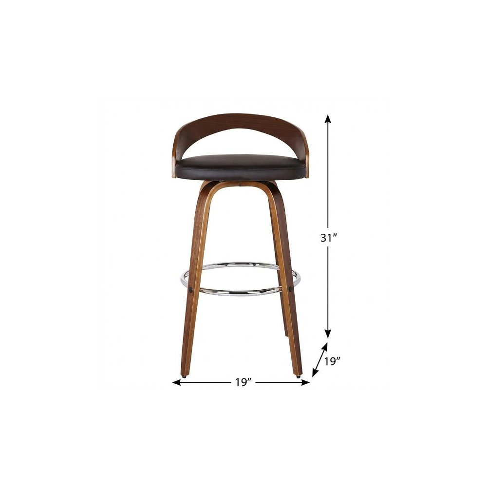 26" Brown Faux Leather And Fabric And Solid Wood Low Back Counter Height Swivel Bar Chair HomeRoots