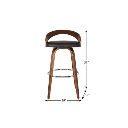 26" Brown Faux Leather And Fabric And Solid Wood Low Back Counter Height Swivel Bar Chair HomeRoots