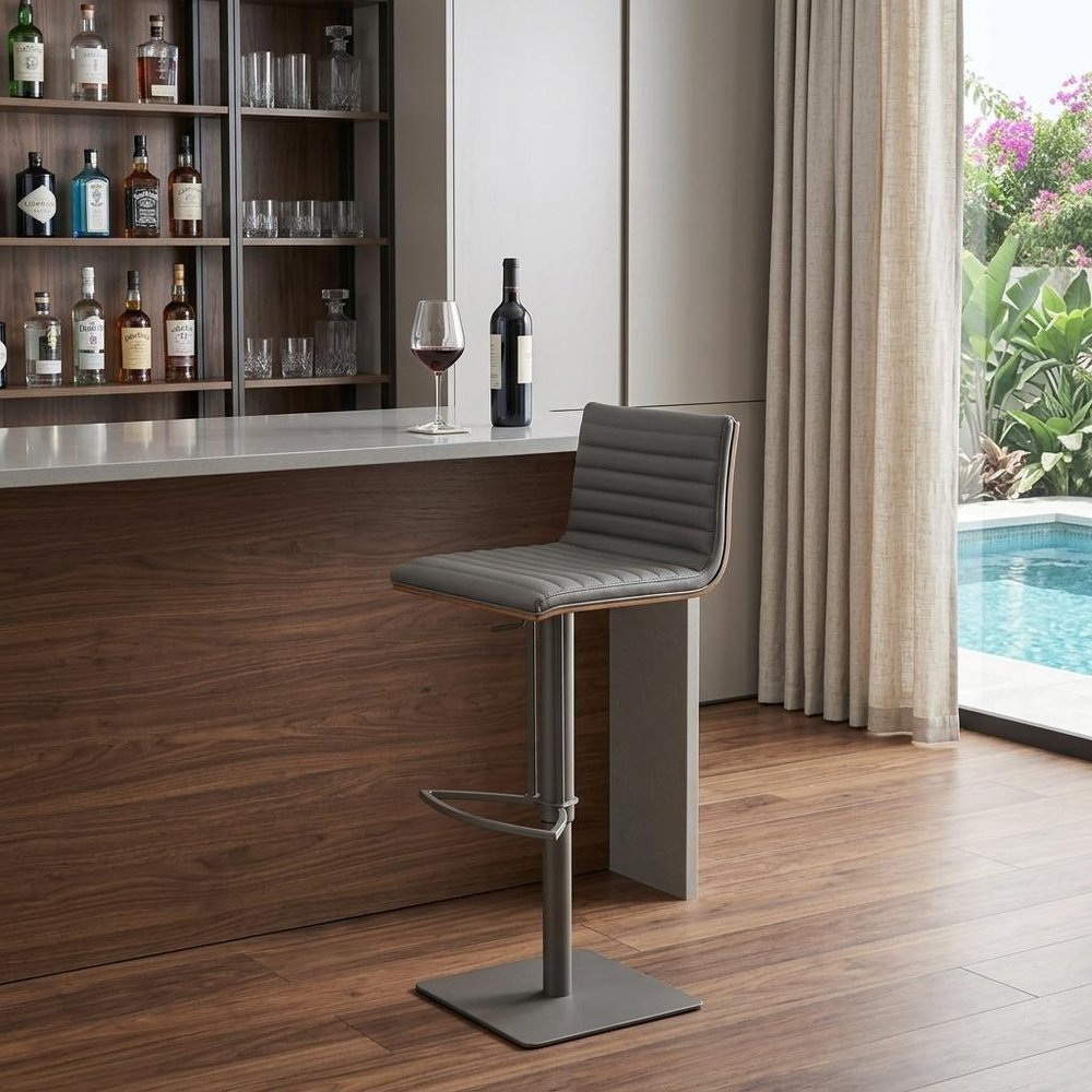 22" Gray Iron Swivel Low Back Adjustable Height Bar Chair HomeRoots