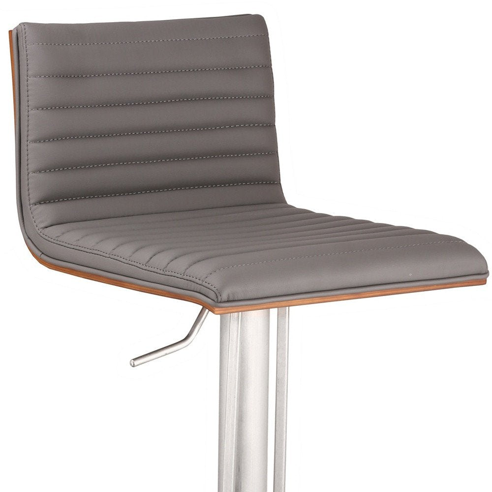 Gray And Silver Fabric And Faux Leather And Iron Low Back Adjustable Height Swivel Bar Chair HomeRoots