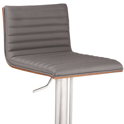 Gray And Silver Fabric And Faux Leather And Iron Low Back Adjustable Height Swivel Bar Chair HomeRoots