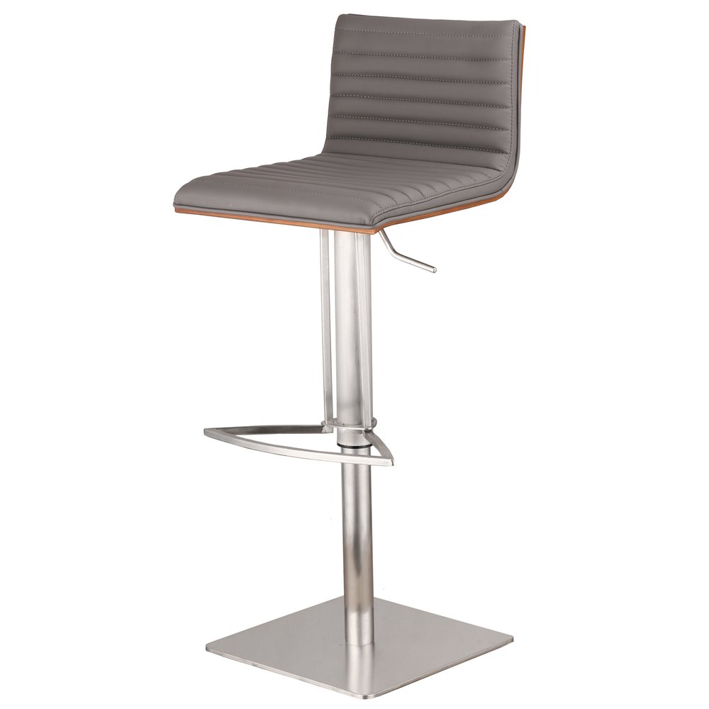 Gray And Silver Fabric And Faux Leather And Iron Low Back Adjustable Height Swivel Bar Chair HomeRoots