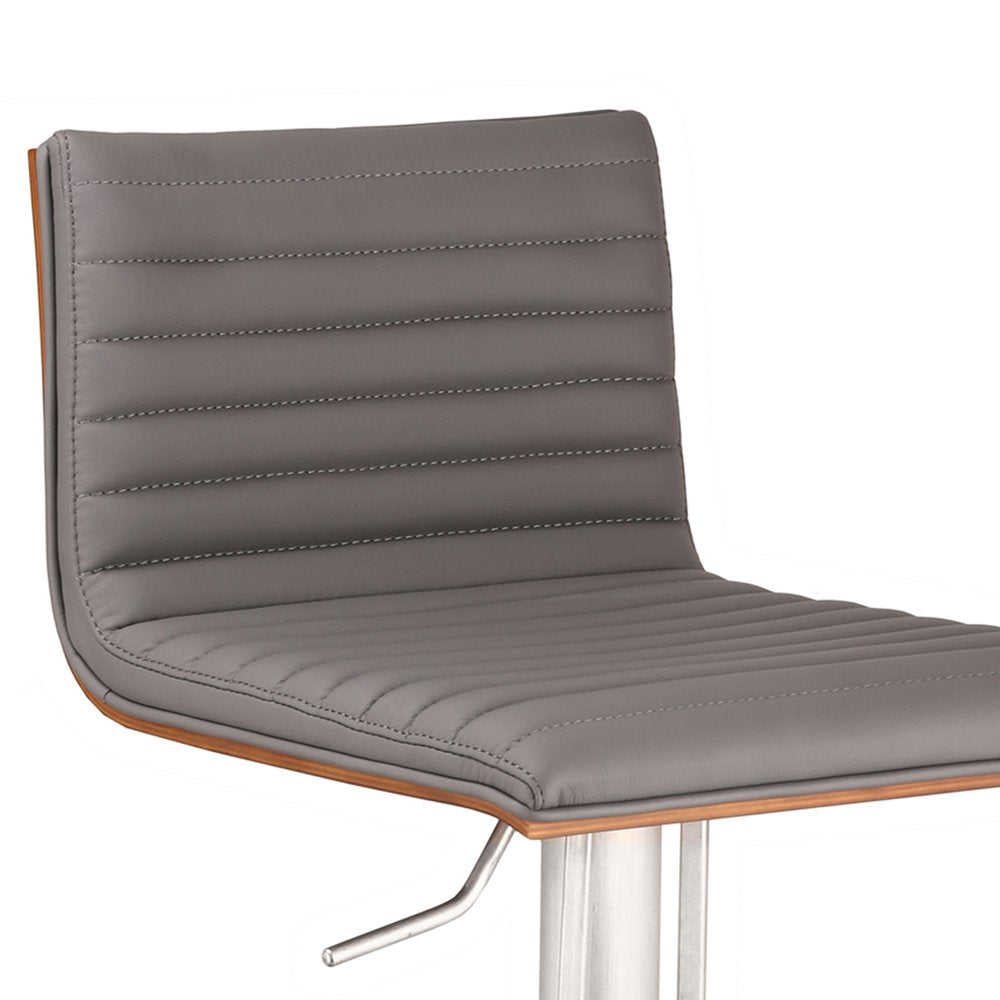 Gray And Silver Fabric And Faux Leather And Iron Low Back Adjustable Height Swivel Bar Chair HomeRoots