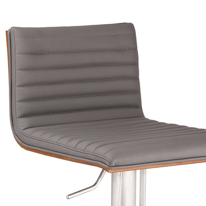 Gray And Silver Fabric And Faux Leather And Iron Low Back Adjustable Height Swivel Bar Chair HomeRoots