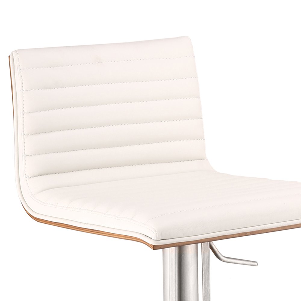 White And Silver Fabric And Faux Leather And Iron Low Back Adjustable Height Swivel Bar Chair HomeRoots