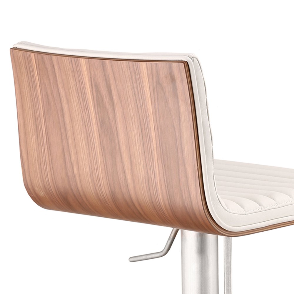 White And Silver Fabric And Faux Leather And Iron Low Back Adjustable Height Swivel Bar Chair HomeRoots