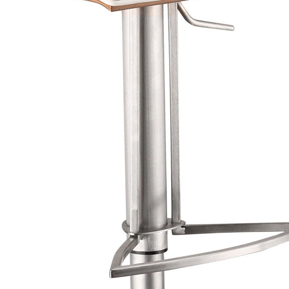 White And Silver Fabric And Faux Leather And Iron Low Back Adjustable Height Swivel Bar Chair HomeRoots