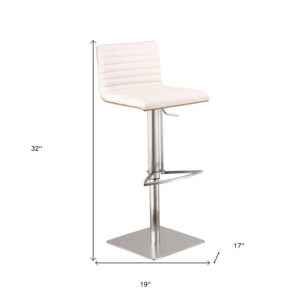 White And Silver Fabric And Faux Leather And Iron Low Back Adjustable Height Swivel Bar Chair HomeRoots