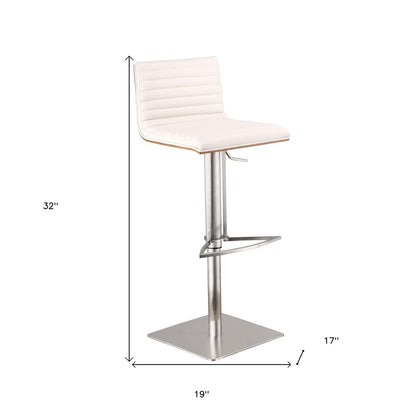 White And Silver Fabric And Faux Leather And Iron Low Back Adjustable Height Swivel Bar Chair HomeRoots