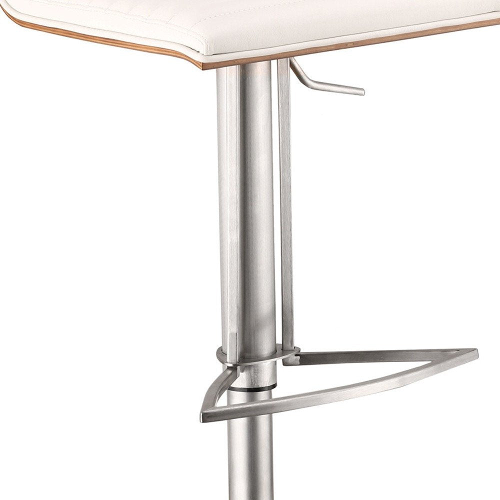 White And Silver Fabric And Faux Leather And Iron Low Back Adjustable Height Swivel Bar Chair HomeRoots