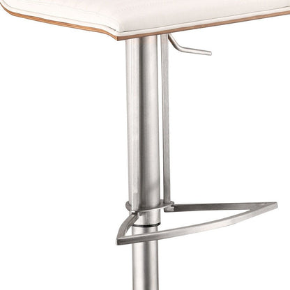 White And Silver Fabric And Faux Leather And Iron Low Back Adjustable Height Swivel Bar Chair HomeRoots