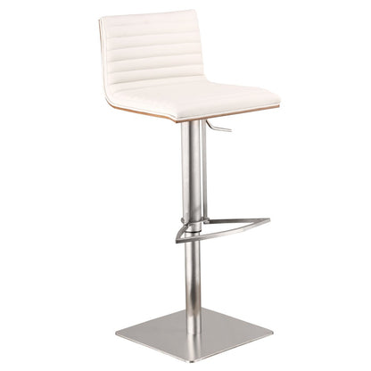 White And Silver Fabric And Faux Leather And Iron Low Back Adjustable Height Swivel Bar Chair HomeRoots