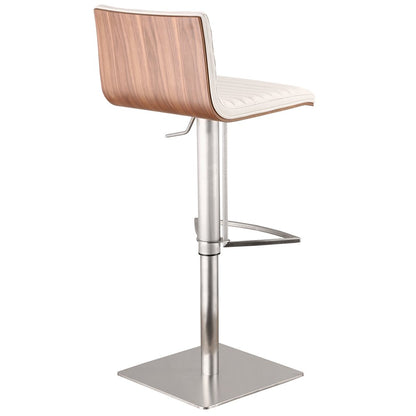 White And Silver Fabric And Faux Leather And Iron Low Back Adjustable Height Swivel Bar Chair HomeRoots