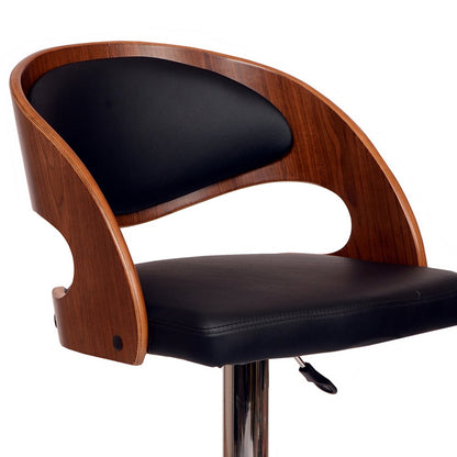 Black And Silver Faux Leather And Fabric And Chrome Low Back Adjustable Height Swivel Bar Chair HomeRoots