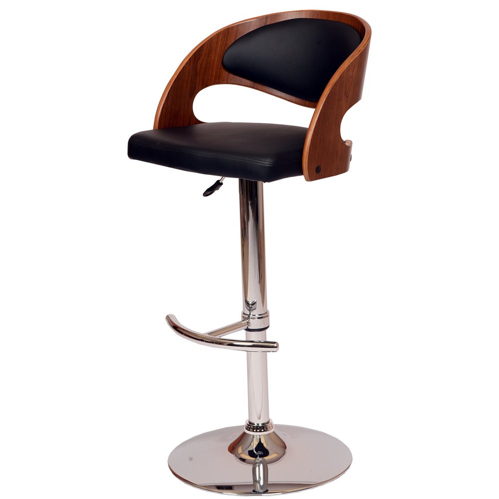 Black And Silver Faux Leather And Fabric And Chrome Low Back Adjustable Height Swivel Bar Chair HomeRoots