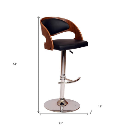 Black And Silver Faux Leather And Fabric And Chrome Low Back Adjustable Height Swivel Bar Chair HomeRoots