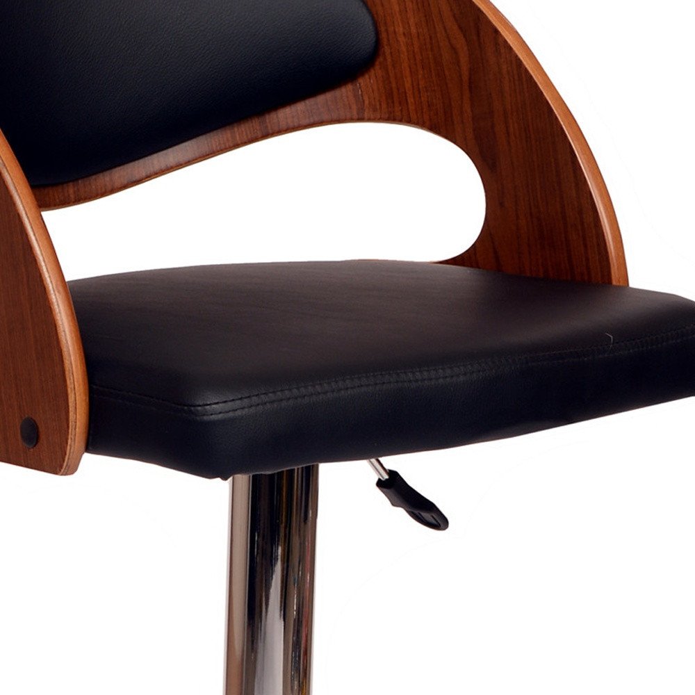 Black And Silver Faux Leather And Fabric And Chrome Low Back Adjustable Height Swivel Bar Chair HomeRoots