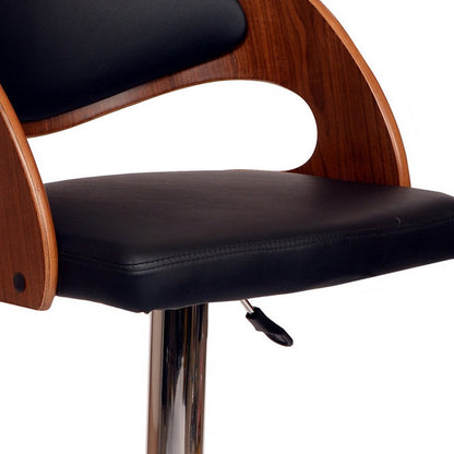 Black And Silver Faux Leather And Fabric And Chrome Low Back Adjustable Height Swivel Bar Chair HomeRoots