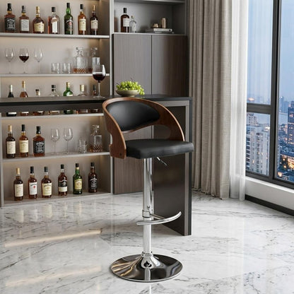 Black And Silver Faux Leather And Fabric And Chrome Low Back Adjustable Height Swivel Bar Chair HomeRoots