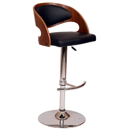 Black And Silver Faux Leather And Fabric And Chrome Low Back Adjustable Height Swivel Bar Chair HomeRoots