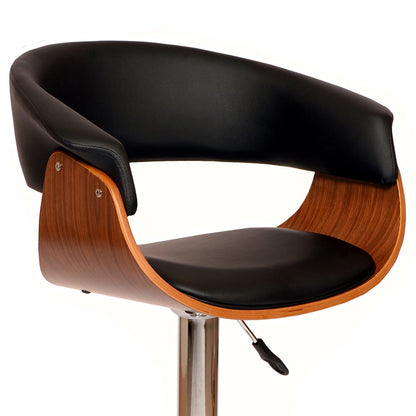 Black And Brown Faux Leather And Fabric And Solid Wood Low Back Adjustable Height Swivel Bar Chair HomeRoots