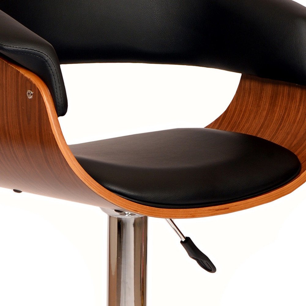 Black And Brown Faux Leather And Fabric And Solid Wood Low Back Adjustable Height Swivel Bar Chair HomeRoots