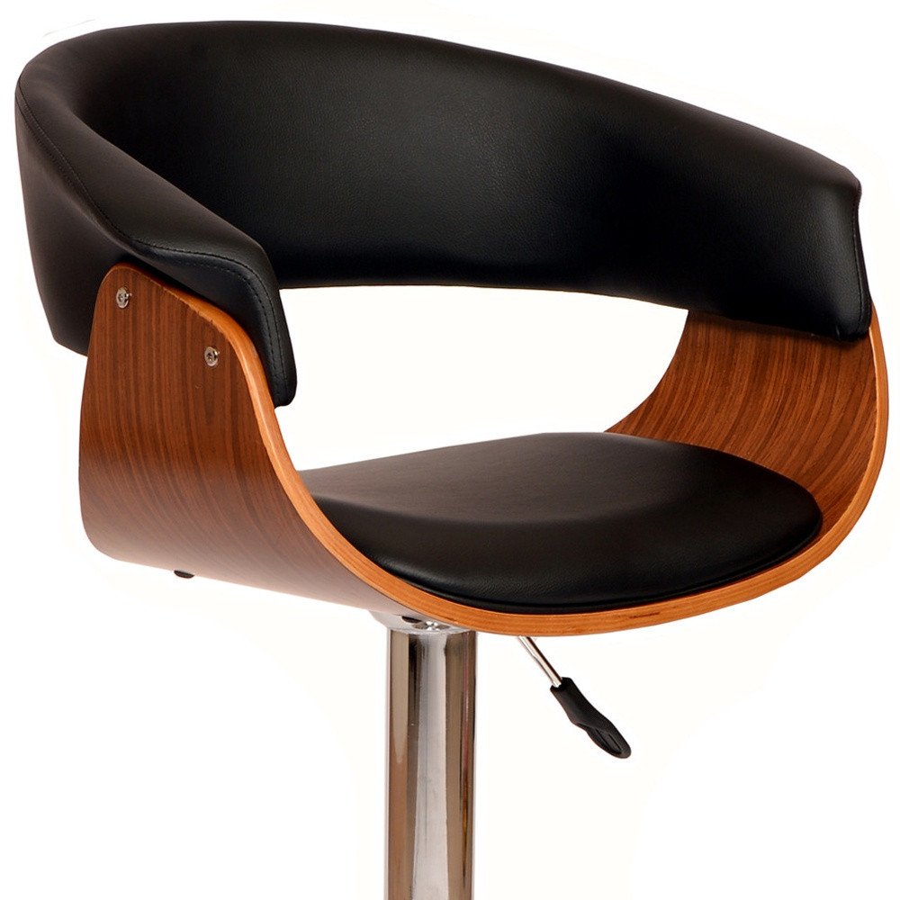 Black And Brown Faux Leather And Fabric And Solid Wood Low Back Adjustable Height Swivel Bar Chair HomeRoots