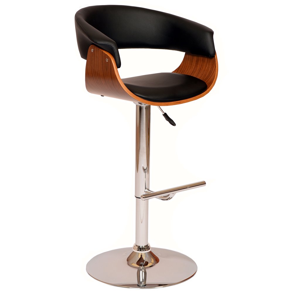 Black And Brown Faux Leather And Fabric And Solid Wood Low Back Adjustable Height Swivel Bar Chair HomeRoots