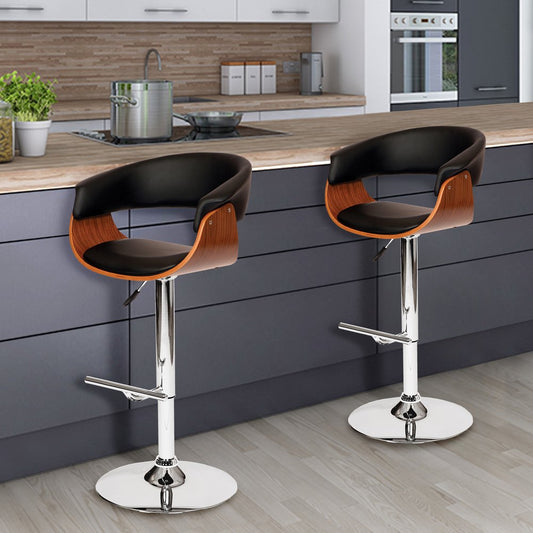 Black And Brown Faux Leather And Fabric And Solid Wood Low Back Adjustable Height Swivel Bar Chair HomeRoots