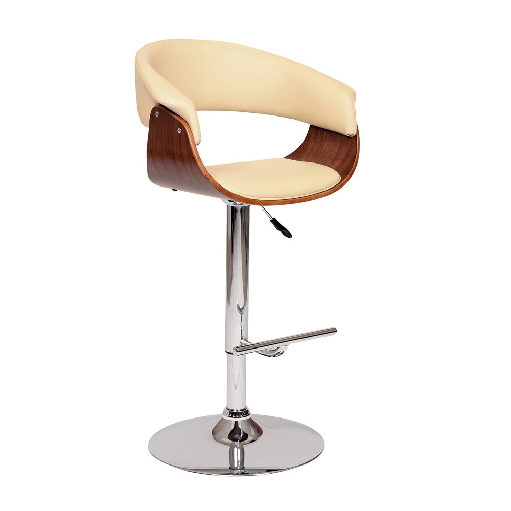 Cream And Silver Faux Leather And Fabric And Solid Wood Low Back Adjustable Height Swivel Bar Chair HomeRoots