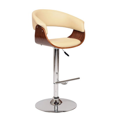 Cream And Silver Faux Leather And Fabric And Solid Wood Low Back Adjustable Height Swivel Bar Chair HomeRoots