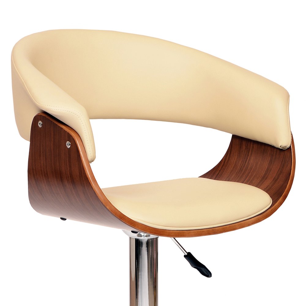 Cream And Silver Faux Leather And Fabric And Solid Wood Low Back Adjustable Height Swivel Bar Chair HomeRoots