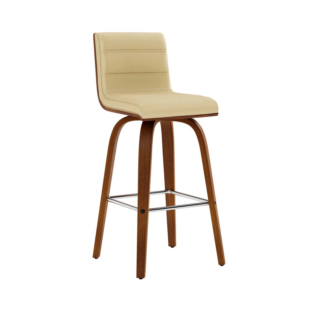 26" Cream And Brown Fabric And Iron Low Back Counter Height Swivel Bar Chair HomeRoots