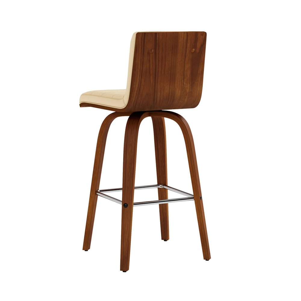 26" Cream And Brown Fabric And Iron Low Back Counter Height Swivel Bar Chair HomeRoots